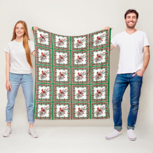 Couverture Polaire Rouge Mockingbird Poinsettia Frontières Vert
