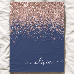 Couverture Polaire Rouge Navy Rose Gold Poudré Rose Pailleté Monogram