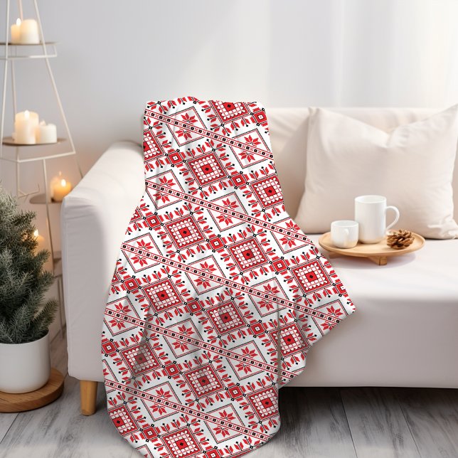 Couverture Polaire Rouge Noir Et Blanc Classique Nordique Fair Isle M (Créateur téléchargé)
