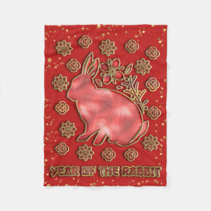 Couverture Polaire Rouge Or 2023 Lapin Nouvel An Lunaire Chinois