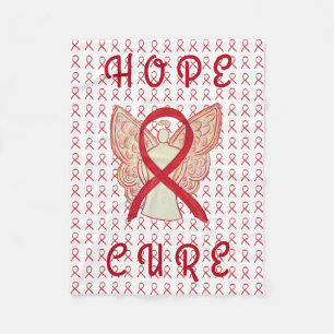 Couverture Polaire Rouge Sensibilisation Ruban Sang Cancer Chimo Blan