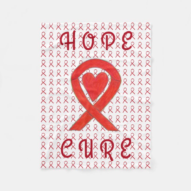 Couverture Polaire Rouge Sensibilisation Ruban Sang Cancer Volet Blan (Devant)
