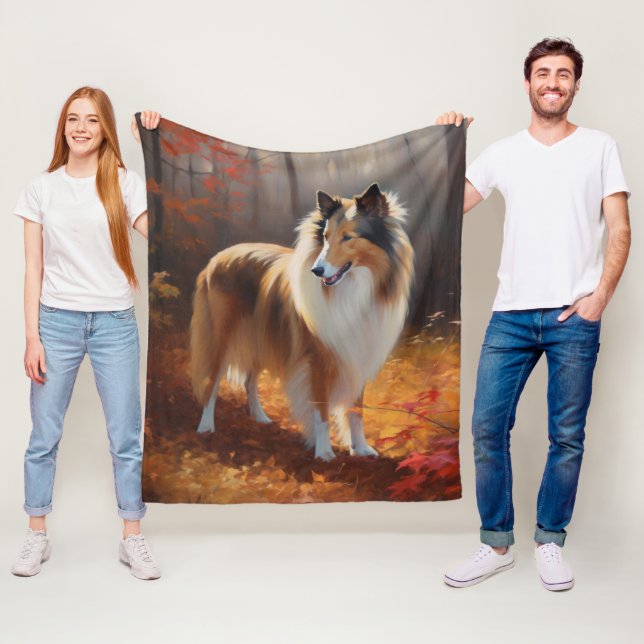 Couverture Polaire Rough Collie dans l'automne Leaves automne Inspire (En situation)
