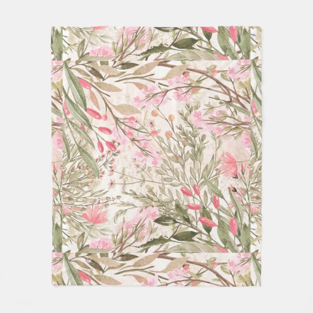 Couverture Polaire Rougissent l'aquarelle de corail rose de vert (Devant)