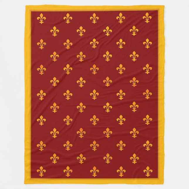 Couverture Polaire Royal Gold Fleurs de Lis sur Royal Garnet (Devant)