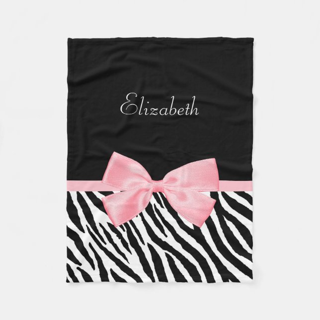 Couverture Polaire Ruban rose-clair Girly d'impression chic de zèbre (Devant)
