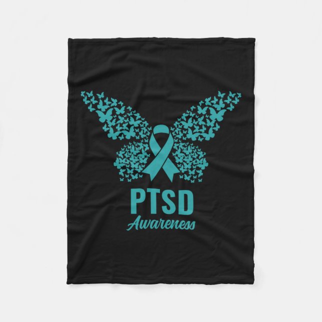 Couverture Polaire Ruban turquoise Avec Papillons - Sensibilisation P (Devant)