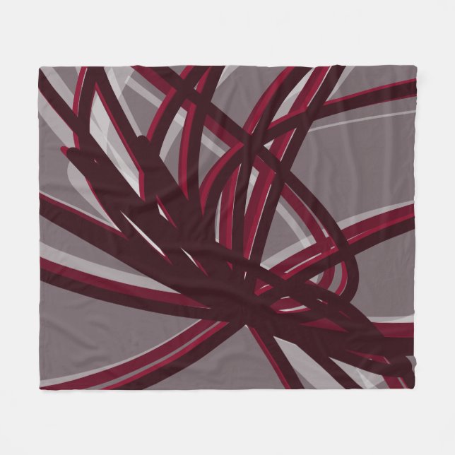 Couverture Polaire Rubans Abstraits de Bourgogne et gris (Devant (Horizontal))
