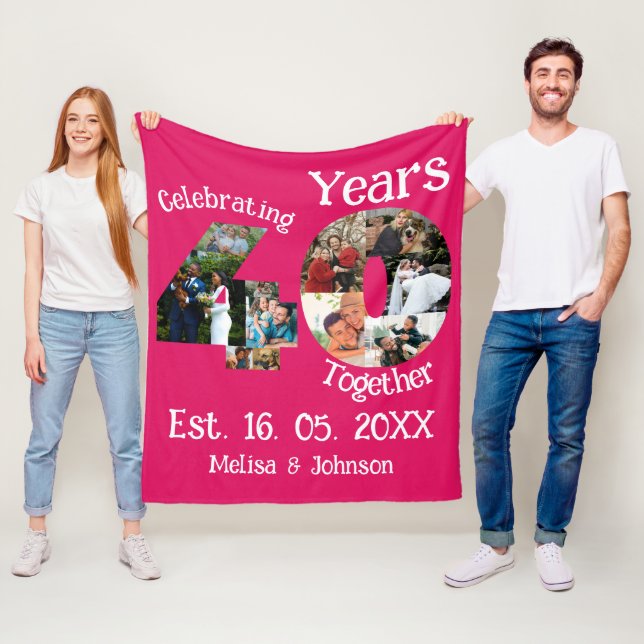 Couverture Polaire Ruby Red 40th Mariage Anniversary 11 Photo Collage (En situation)
