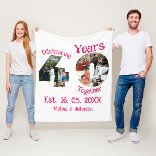 Couverture Polaire Ruby Red 40th Mariage Anniversary 11 Photo Collage