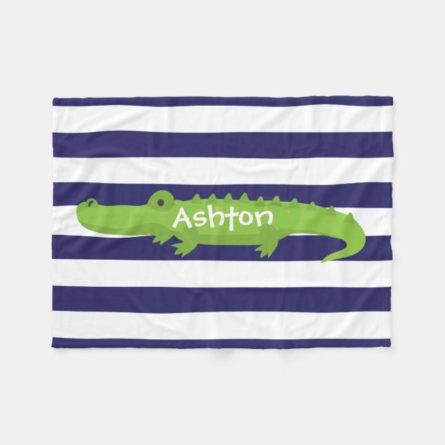 Couverture Polaire Rugby Stripes Alligator Personnaliser Blanche Tois (Devant (Horizontal))