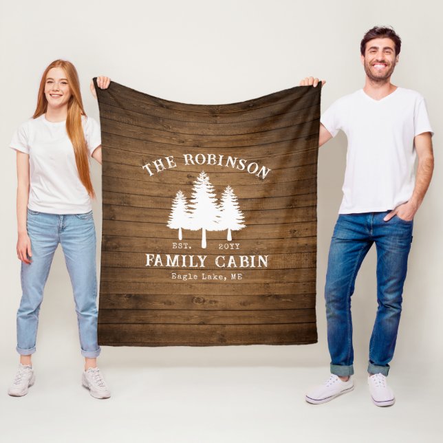 Couverture Polaire Rustic Country Famille Cabines Arbres Bois Planche (En situation)