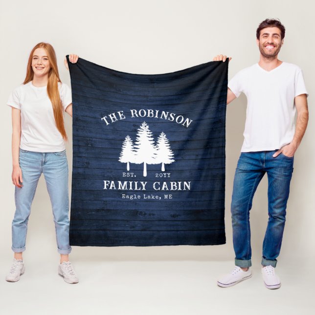 Couverture Polaire Rustic Country Family Cabine Arbres Blue Wood Impr (En situation)