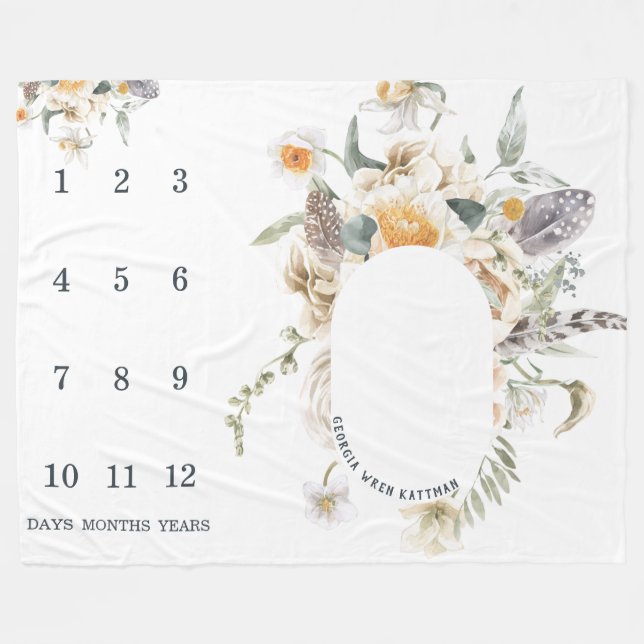 Couverture Polaire Rustic Country Floral Baby Milestone Blanket (Devant (Horizontal))
