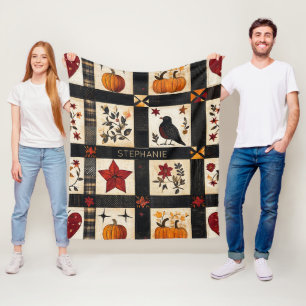 Couverture Polaire Rustic Fall Quilt Motif Patchwork agricole