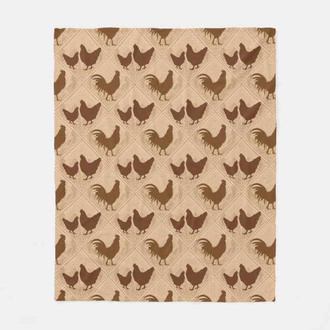Couverture Polaire Rustic Farmhouse Hen Pattern – In Warm Brown  (Devant)
