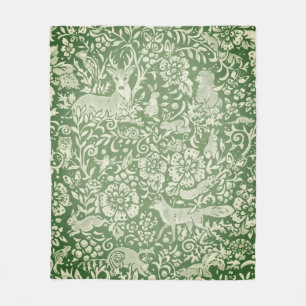 Couverture Polaire Rustic Green Woodland Animal renard lapin lapin Bi