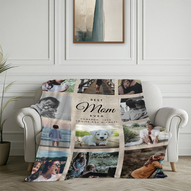 Couverture Polaire Rustic Linen Chic Best Mom Ever mignon Photo Colla (Créateur téléchargé)