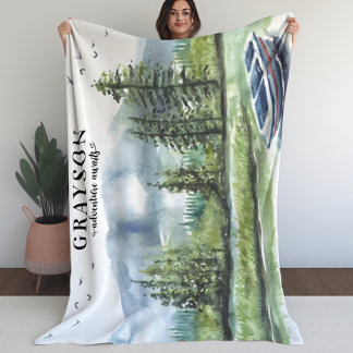 Couverture Polaire Rustic Mountain Adventure avec Bateau + Nom person