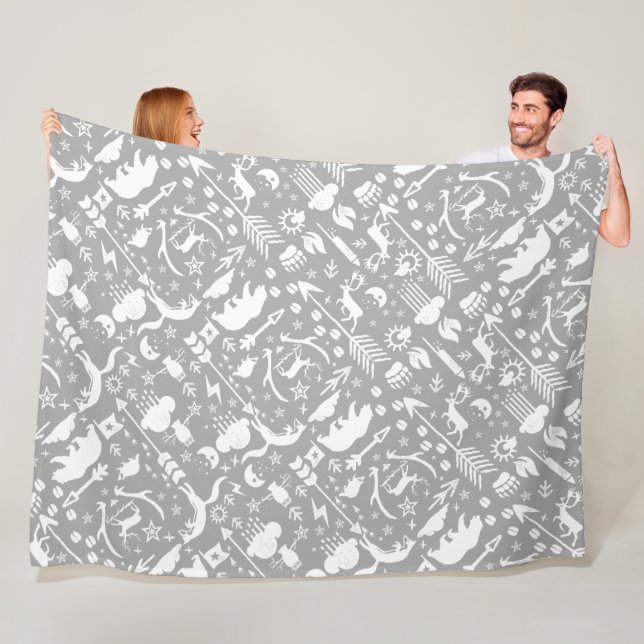 Couverture Polaire Rustic Owl Bear Deer Fox Woodland Créature Motif (En situation)