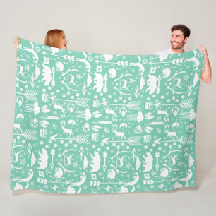 Couverture Polaire Rustic Owl Bear Deer Fox Woodland Créature Motif