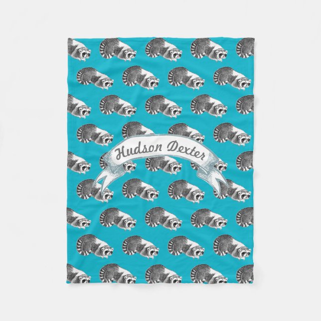 Couverture Polaire Rustic Raccoon Folk Art Motif Fleece (Devant)
