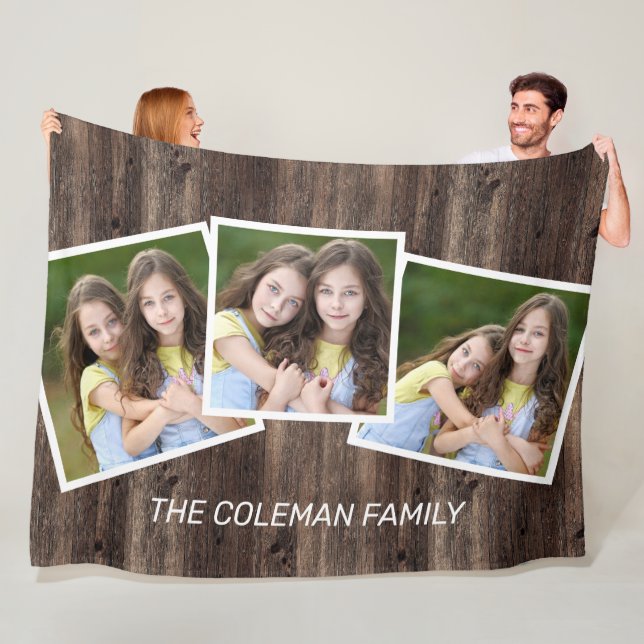 Couverture Polaire Rustic Wood 3 Photo Nom de famille (En situation)