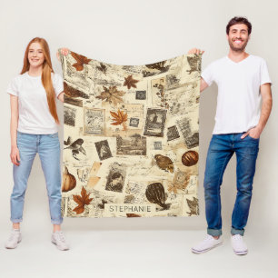 Couverture Polaire Rustique Automne Ephemera Collage   Terre chaude