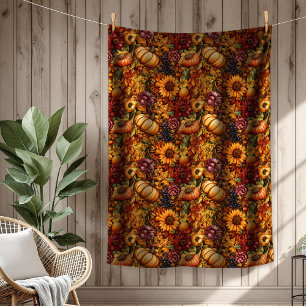Couverture Polaire Rustique Citrouille & Floral Cosy Atmosphère Autom