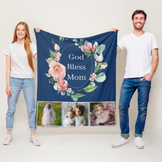 Couverture Polaire Rustique Floral Dieu bénir Maman Fête des mères Ph