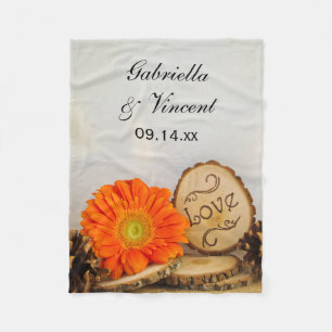Couverture Polaire Rustique Orange Daisy Mariage de bois