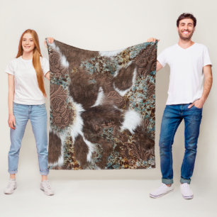 Couverture Polaire Rustique Ouest Vachette Brown Cuir Turquoise