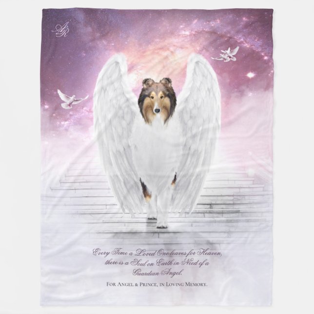 Couverture Polaire Sable Collie Guardian Angel, Escaliers au Ciel - (Devant)
