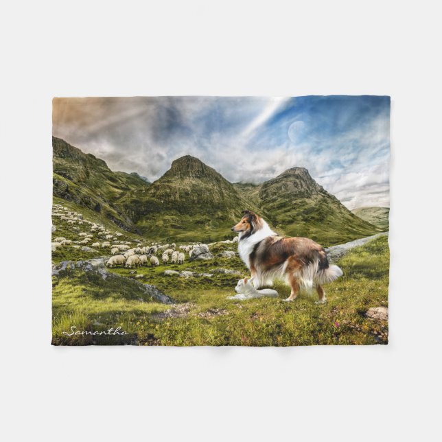 Couverture Polaire Sable Rough Collie élevage Mouton - Personnalisé (Devant (Horizontal))