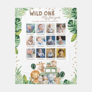 Couverture Polaire Safari Anniversaire Wild One Collage Photo 12 Mois