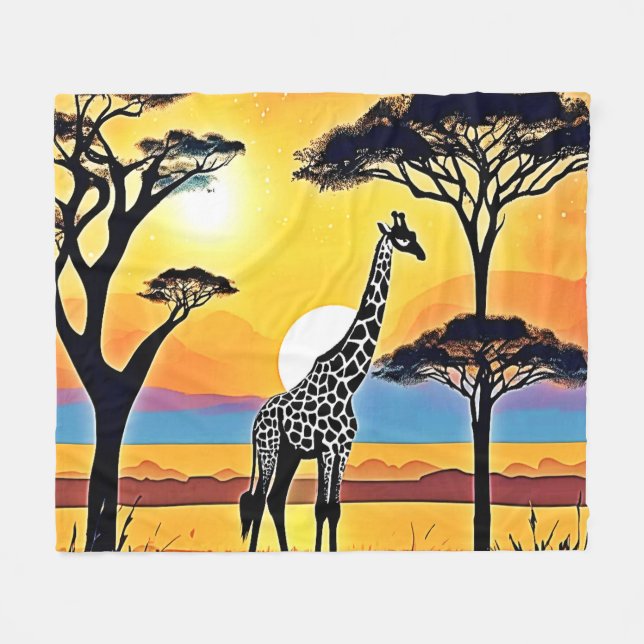 Couverture Polaire Safari Sunset: Giraffe's Embrace (Devant (Horizontal))