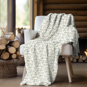 Couverture Polaire Sage Green Feuille Floral Art Motif Sur Ecru Ivory