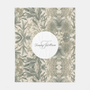 Couverture Polaire Sage Green Floral Élégant