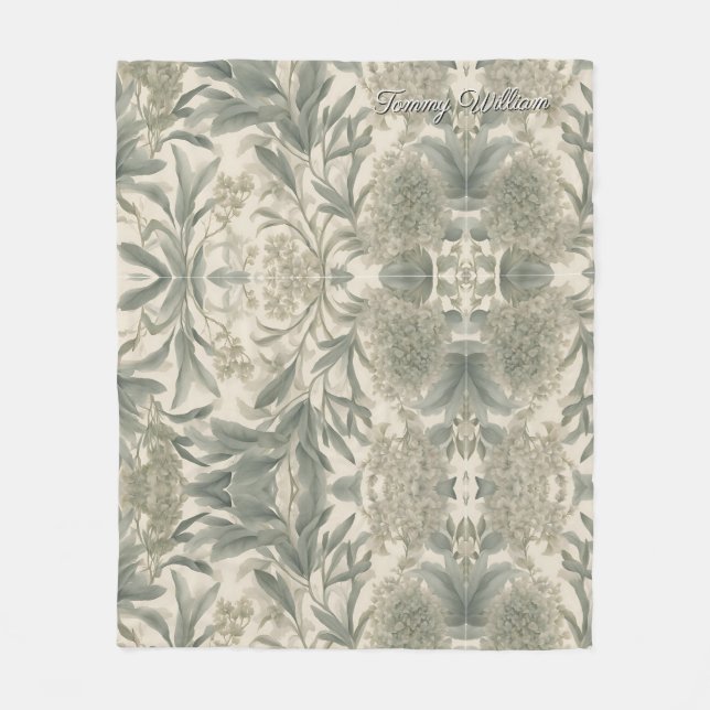 Couverture Polaire Sage Green Floral Élégant (Devant)