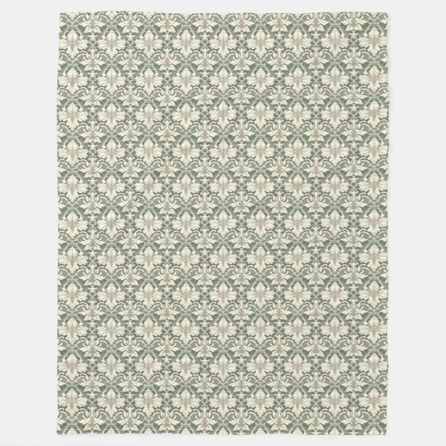 Couverture Polaire Sage Green & Ivory Damask Pattern Fleece Blanket (Devant)