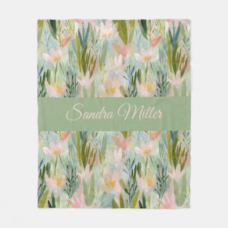 Couverture Polaire Sage Vert Floral Personnalisé Fantaisiste