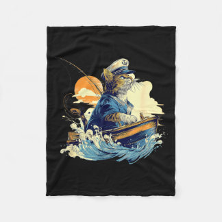 Couverture Polaire Sailor Cat Captain Boat Fishing 
