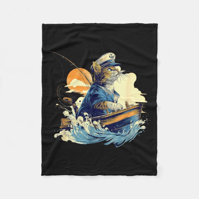 Couverture Polaire Sailor Cat Captain Boat Fishing  (Devant)