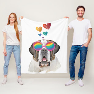 Couverture Polaire Saint Bernard Chien avec Coeurs Saint-Bernard Sain