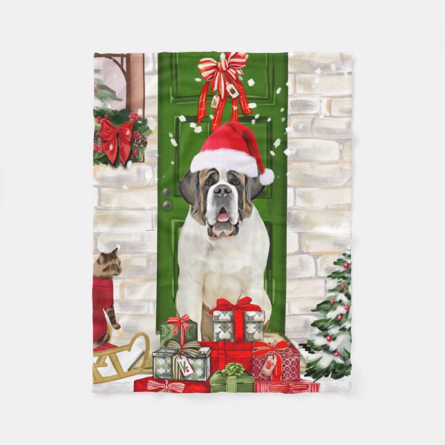 Couverture Polaire Saint Bernard Chien Noël (Devant)