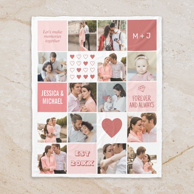 Couverture Polaire Saint Valentin Chic Couple Photo Collage Rose (Valentine's Day Couple Blanket)