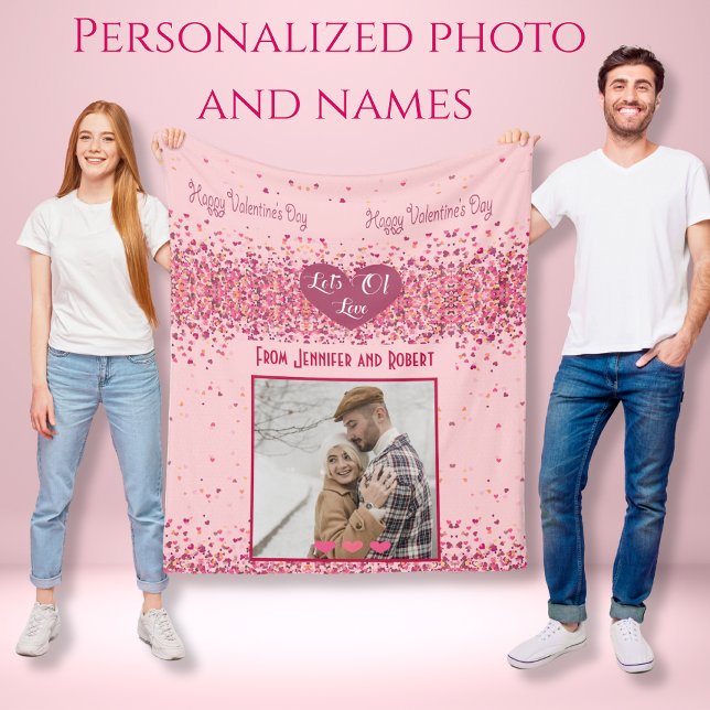 Couverture Polaire Saint-Valentin Photo personnalisée Coeurs roses (Lots of love couple Personalized Photo Pink Hearts Fleece Blanket)