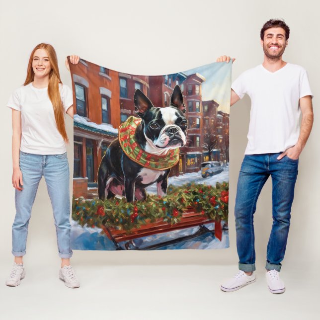 Couverture Polaire Saison de Noël de Boston Terrier (En situation)
