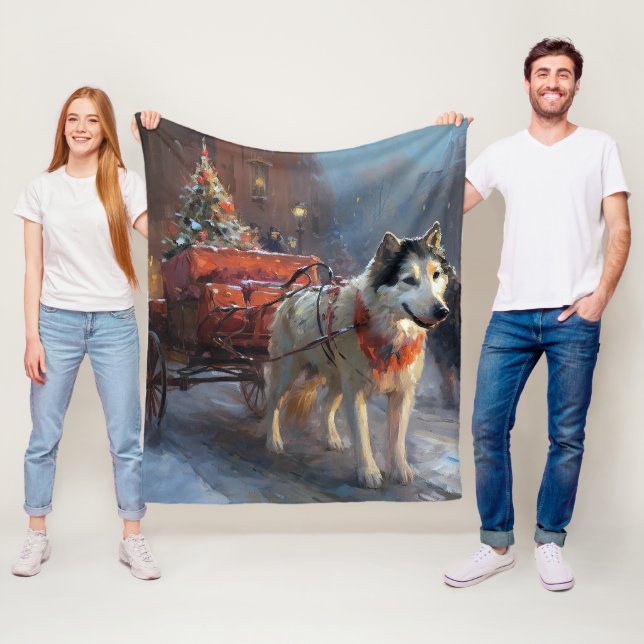 Couverture Polaire Saison de Noël du Malamute de l'Alaska (En situation)