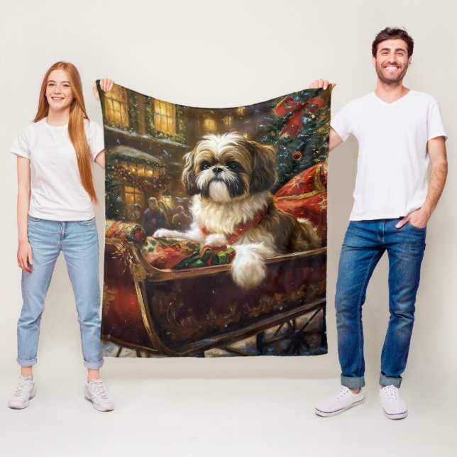Couverture Polaire Saison de Noël Shih Tzu (En situation)